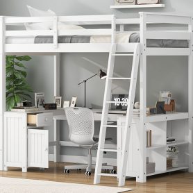 Full Size Loft Bed with U-shaped Desk, Drawers and Storage Shelves 30 Full Size Loft Bed with U-shaped Desk, Drawers and Storage Shelves