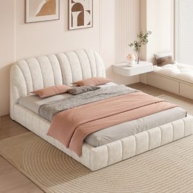 Queen Size Upholstered Platform Bed with Thick Fabric, Polyester