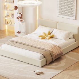 Queen Size Upholstered Grounded Bed with Velvet Fabric