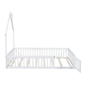 Wood Full Size House Platform Bed With Guardrail