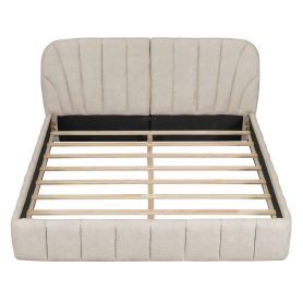 Queen Size Upholstered Platform Bed with Thick Fabric, Polyester