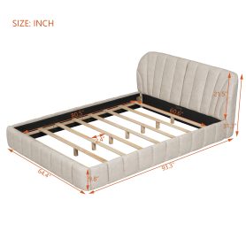 Queen Size Upholstered Platform Bed with Thick Fabric, Polyester