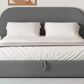 Teddy Fleece Queen Size Upholstered Platform Bed with Hydraulic Storage System