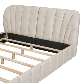 Queen Size Upholstered Platform Bed with Thick Fabric, Polyester