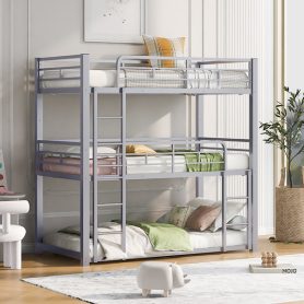 Metal Twin Size Triple Bunk Bed with Ladder