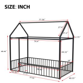 Twin Size Metal Bed House Bed Frame with Fence