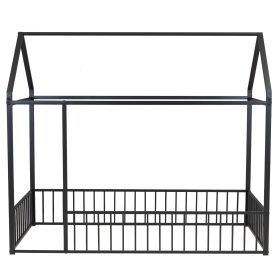 Twin Size Metal Bed House Bed Frame with Fence