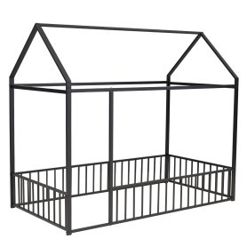 Twin Size Metal Bed House Bed Frame with Fence