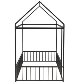 Twin Size Metal Bed House Bed Frame with Fence