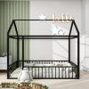 Twin Size Metal Bed House Bed Frame with Fence