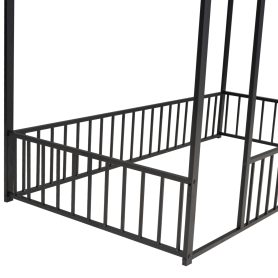 Twin Size Metal Bed House Bed Frame with Fence