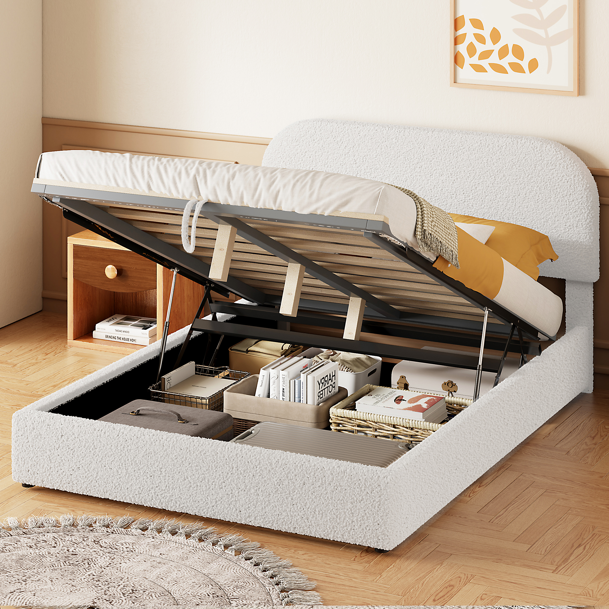 Teddy Fleece Full Size Upholstered Platform Bed with Hydraulic Storage System