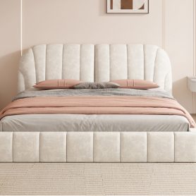 Queen Size Upholstered Platform Bed with Thick Fabric, Polyester