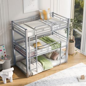 Metal Twin Size Triple Bunk Bed with Ladder
