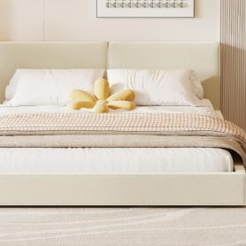 Queen Size Upholstered Grounded Bed with Velvet Fabric