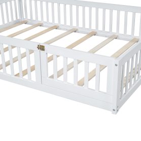 Wood Full Size House Platform Bed With Guardrail