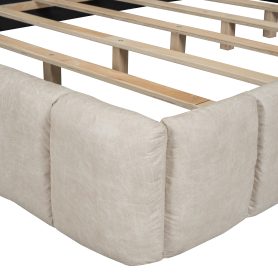 Queen Size Upholstered Platform Bed with Thick Fabric, Polyester