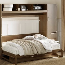 Full Size Murphy Bed with Wardrobe, Drawers and Open Shelves