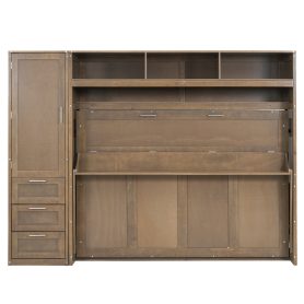 Full Size Murphy Bed with Wardrobe, Drawers and Open Shelves