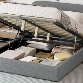 Teddy Fleece Queen Size Upholstered Platform Bed with Hydraulic Storage System