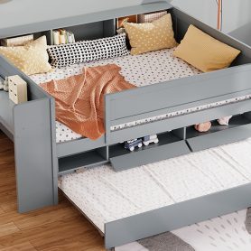 Multi-functional Daybed With Drawers Andtrundle,  Headboard Storage And Tables