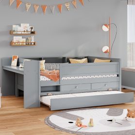 Multi-functional Daybed With Drawers Andtrundle,  Headboard Storage And Tables