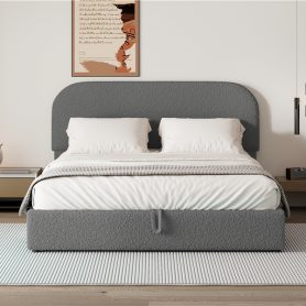 Teddy Fleece Queen Size Upholstered Platform Bed with Hydraulic Storage System