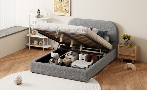 Teddy Fleece Full Size Upholstered Platform Bed with Hydraulic Storage System