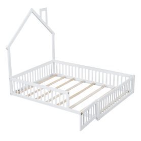 Wood Full Size House Platform Bed With Guardrail