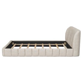 Queen Size Upholstered Platform Bed with Thick Fabric, Polyester