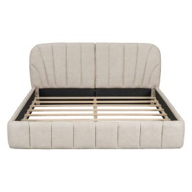 Queen Size Upholstered Platform Bed with Thick Fabric, Polyester