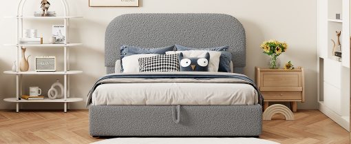 Teddy Fleece Full Size Upholstered Platform Bed with Hydraulic Storage System