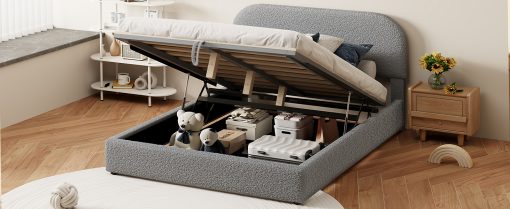 Teddy Fleece Full Size Upholstered Platform Bed with Hydraulic Storage System