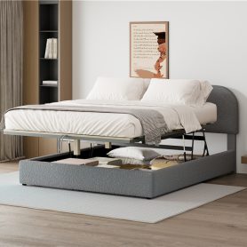 Teddy Fleece Queen Size Upholstered Platform Bed with Hydraulic Storage System