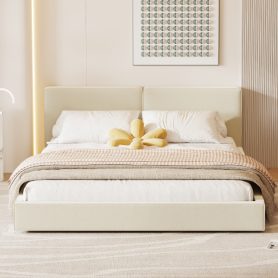 Queen Size Upholstered Grounded Bed with Velvet Fabric