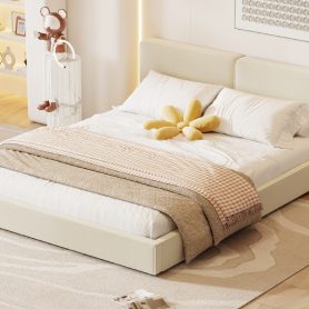 Queen Size Upholstered Grounded Bed with Velvet Fabric