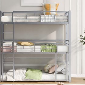 Metal Twin Size Triple Bunk Bed with Ladder