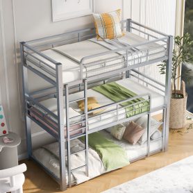 Metal Twin Size Triple Bunk Bed with Ladder