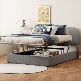 Teddy Fleece Full Size Upholstered Platform Bed with Hydraulic Storage System