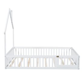Wood Full Size House Platform Bed With Guardrail