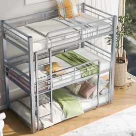 Metal Twin Size Triple Bunk Bed with Ladder