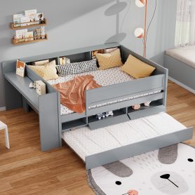 Multi-functional Daybed With Drawers Andtrundle,  Headboard Storage And Tables