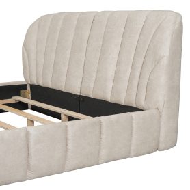 Queen Size Upholstered Platform Bed with Thick Fabric, Polyester