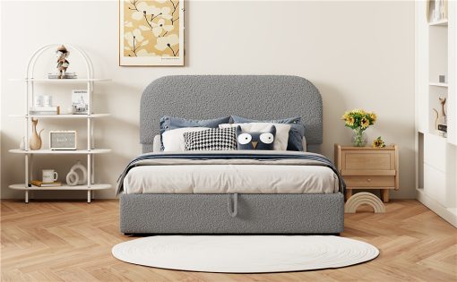 Teddy Fleece Full Size Upholstered Platform Bed with Hydraulic Storage System