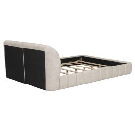 Queen Size Upholstered Platform Bed with Thick Fabric, Polyester