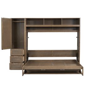 Full Size Murphy Bed with Wardrobe, Drawers and Open Shelves