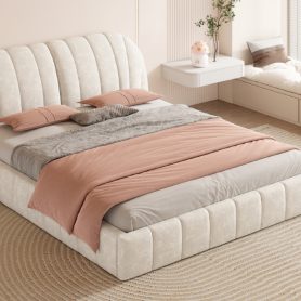 Queen Size Upholstered Platform Bed with Thick Fabric, Polyester