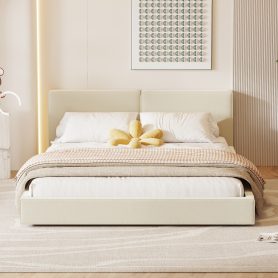 Queen Size Upholstered Grounded Bed with Velvet Fabric