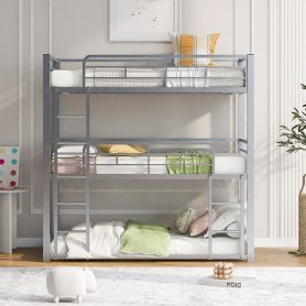 Metal Twin Size Triple Bunk Bed with Ladder