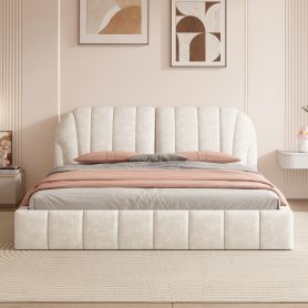 Queen Size Upholstered Platform Bed with Thick Fabric, Polyester
